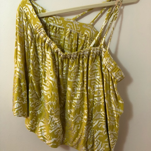 Anthropologie yellow green one shoulder crop top - Picture 2 of 3